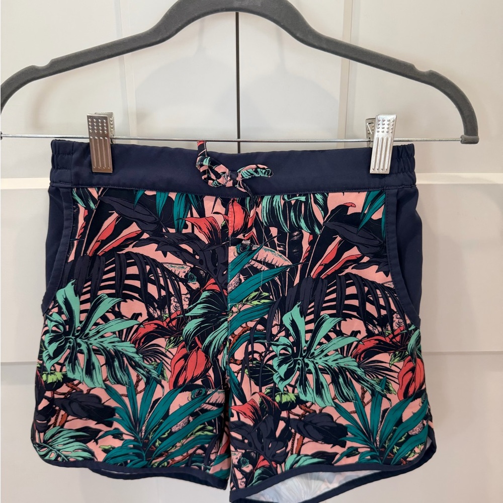 Columbia Tropical Print Athletic Shorts | Girls Medium & Large | Pink & Navy